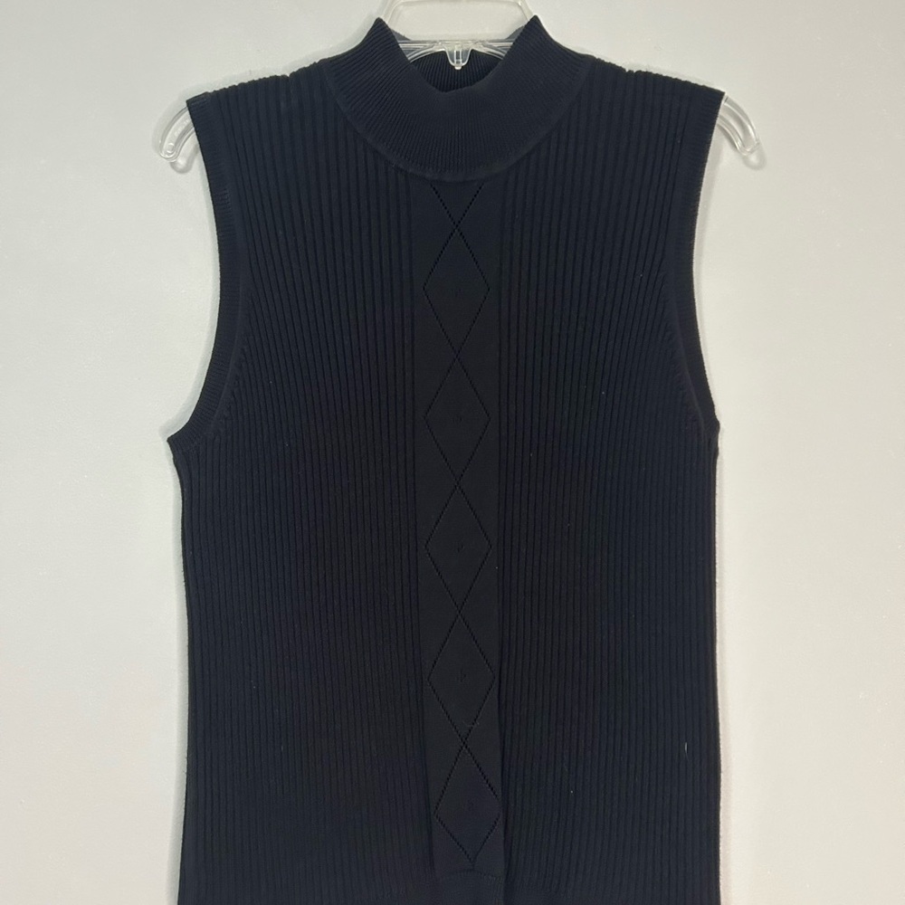 White Stag Black Ribbed Knit Top, Size XL